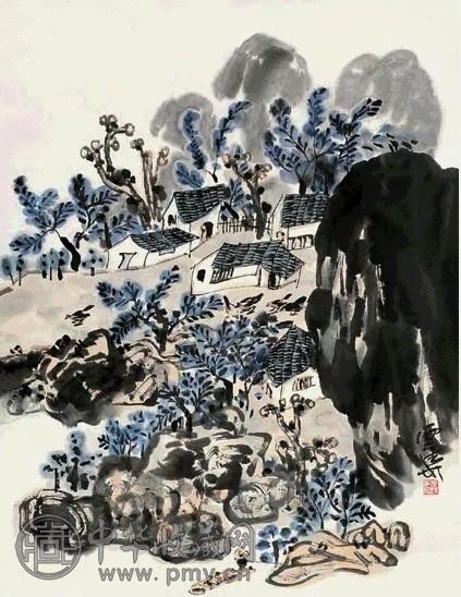 李云集 山居图 镜心 设色纸本