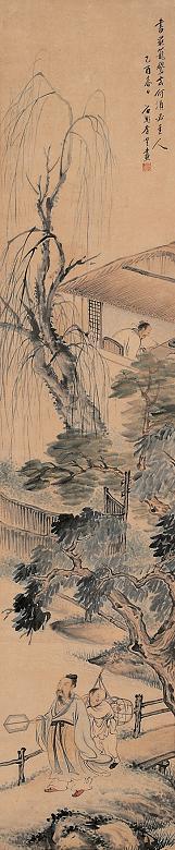 李墅 书罢鹅笼 镜心 设色纸本