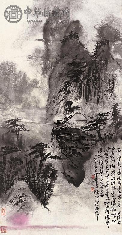 郑力 山水 镜心 墨色纸本