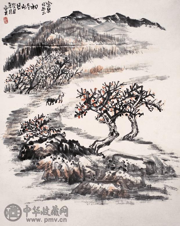 赵望云 1973年作 初冬山区 立轴 设色纸本