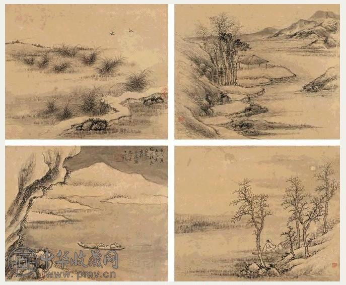 尤荫 壬寅(1782年)作 仿元人山水册 册页(12开) 水墨纸本
