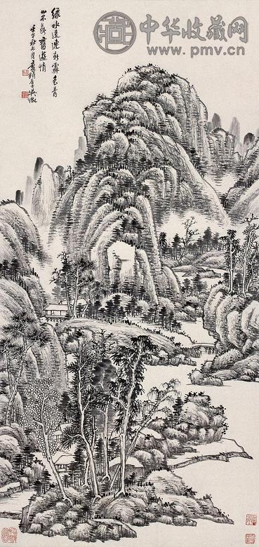 吴待秋 1942年作 青山霁色 立轴 墨色纸本