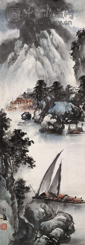 黄幻吾 深山夜泊图 立轴 设色纸本