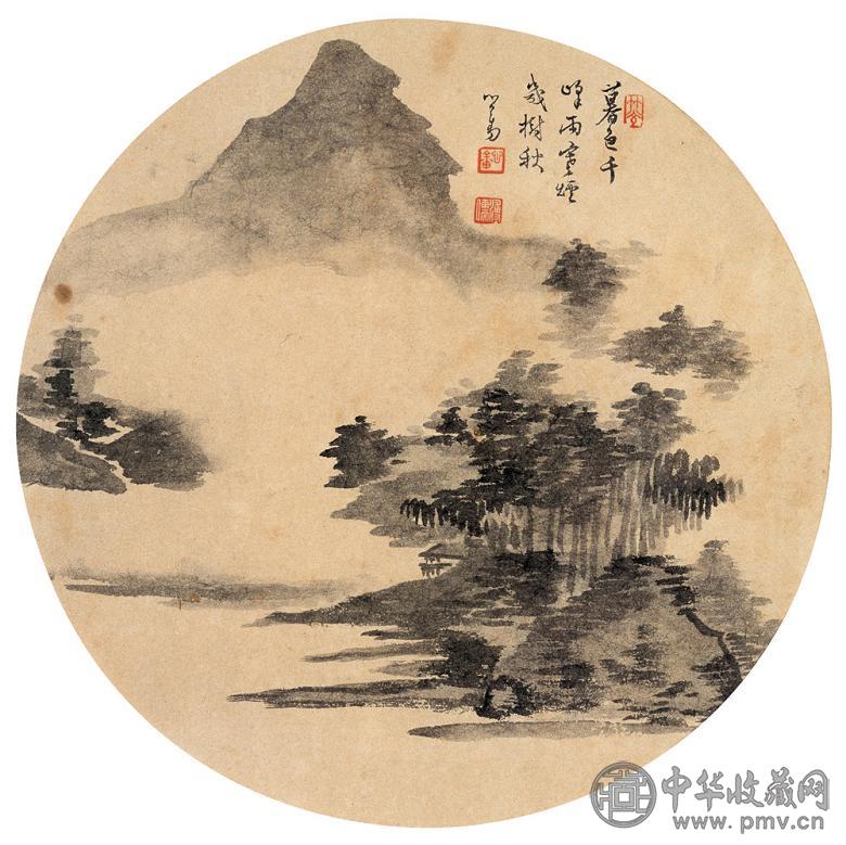 溥儒 千峰秋雨图 镜心 墨色红本