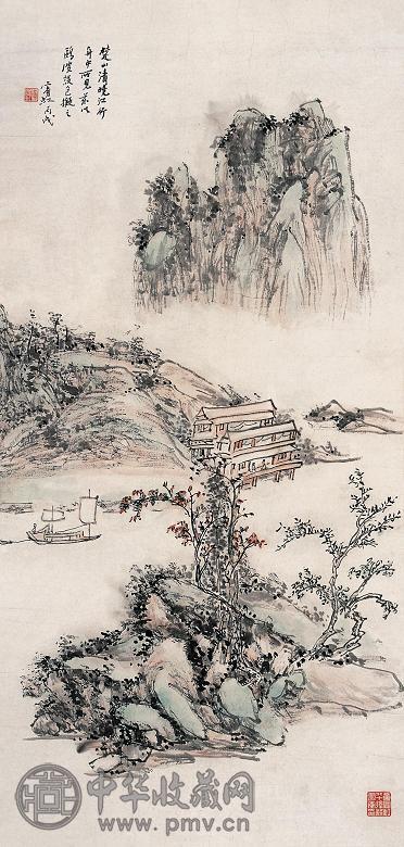 黄宾虹 1946年作 楚山清晓 立轴 设色纸本