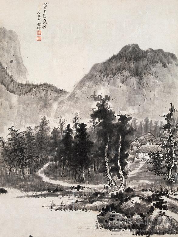 谢稚柳 1956年作 夏山葱茏图 镜心 墨色纸本