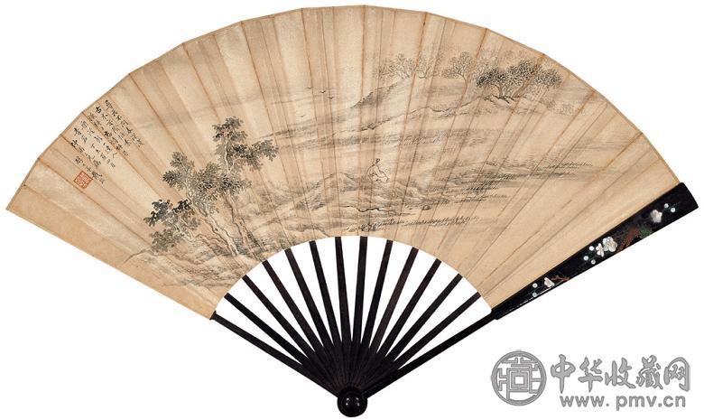 戴熙 1837年作 浅春深溪图 成扇 墨色纸本