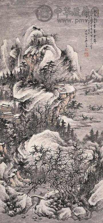 吴琴木 1949年作 雪景 立轴 设色纸本