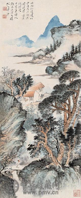 唐云 1947年作 石径山云图 立轴 设色纸本
