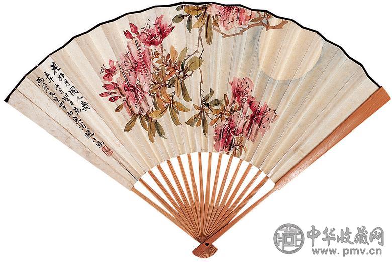 赵士鸿 花好月圆并行书 成扇 笺本