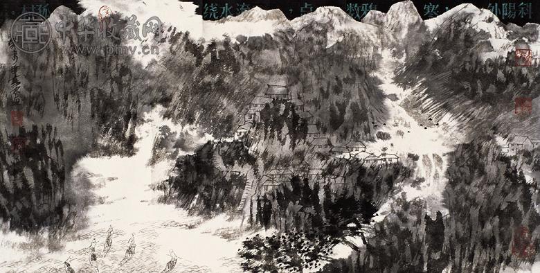 卓鹤君 水中山村 镜心 设色纸本