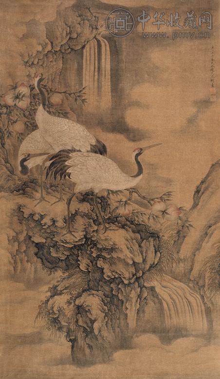 文俶 1631年作 鹤寿图 立轴 设色绢本