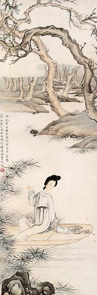 卜孝怀 秋塘仕女 立轴 纸本