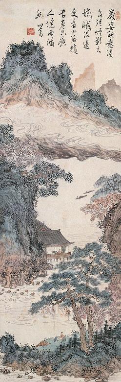 溥儒 岩影秋风图 立轴 设色纸本