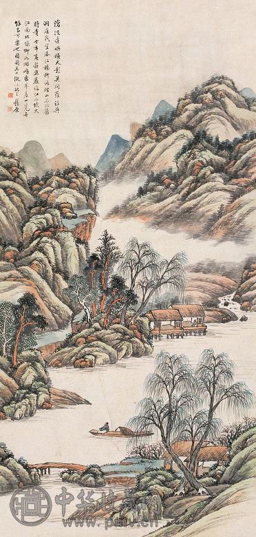 黄均 沧波天影图 立轴 设色纸本