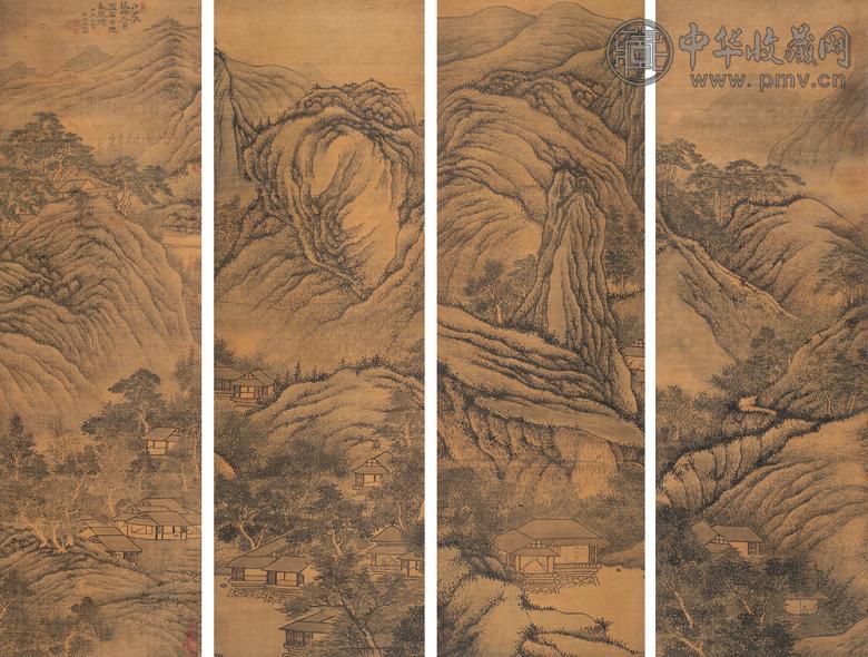 袁瑛 甲辰(1784年)作 江山秋色四条屏 立轴 设色绢本