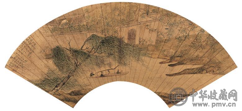 钱杜 1838年作 烟波画船图 扇片 设色纸本