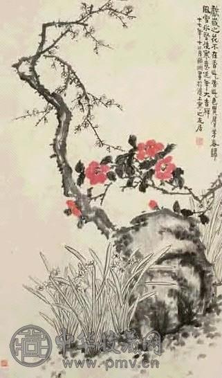 经颐渊 1928年作 岁寒三友图 立轴 设色纸本