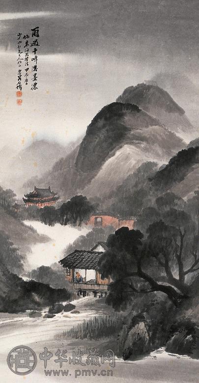 吴石僊 1904年作 雨过千峰 立轴 设色纸本