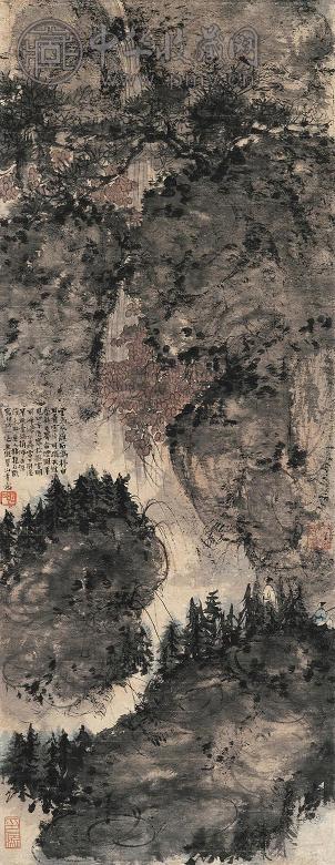 傅抱石 仿梅瞿山笔意山水 立轴 设色纸本