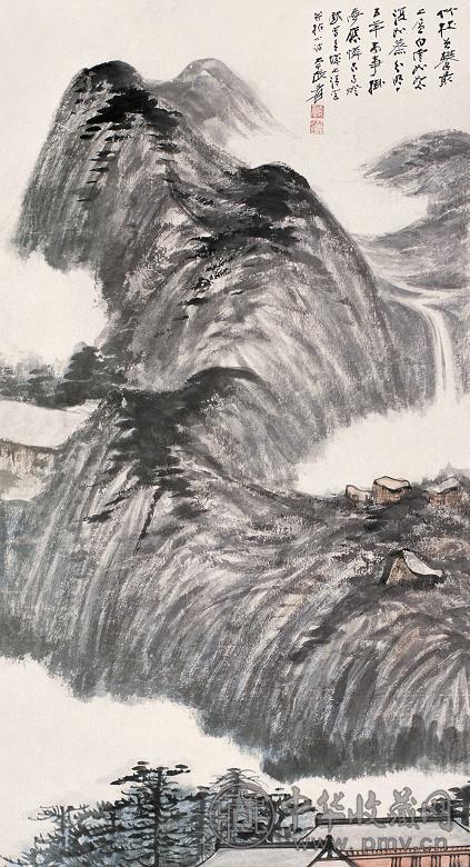 张大千 青城山上清宫 立轴 设色纸本