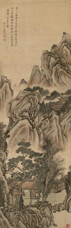 陆治 1568年作 仙源高隐图 立轴 设色绢本