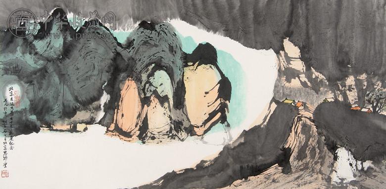 孙大石 山水 镜心 设色纸本