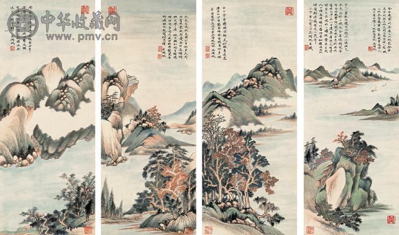 吴湖帆 山水(4幅) 立轴 设色纸本