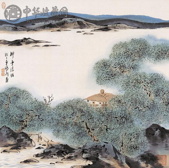 车鹏飞 柳亭清话 立轴 设色纸本