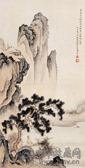 陈少梅 1944年作 人物山水 立轴 设色纸本