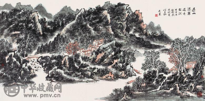 张文甫 远山浮翠 镜心