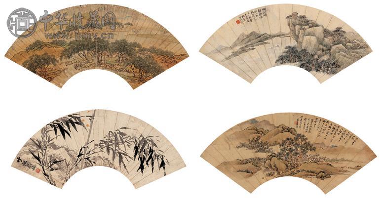 吴穀祥 等 山水 扇面 设色纸本