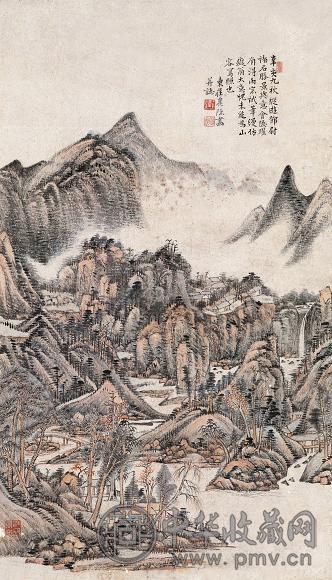 王昱 辛亥(1731年)作 仿大痴山水 立轴 设色纸本