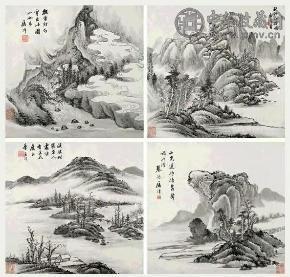 屠倬 诗意山水图 册页(8开选4) 纸本水墨