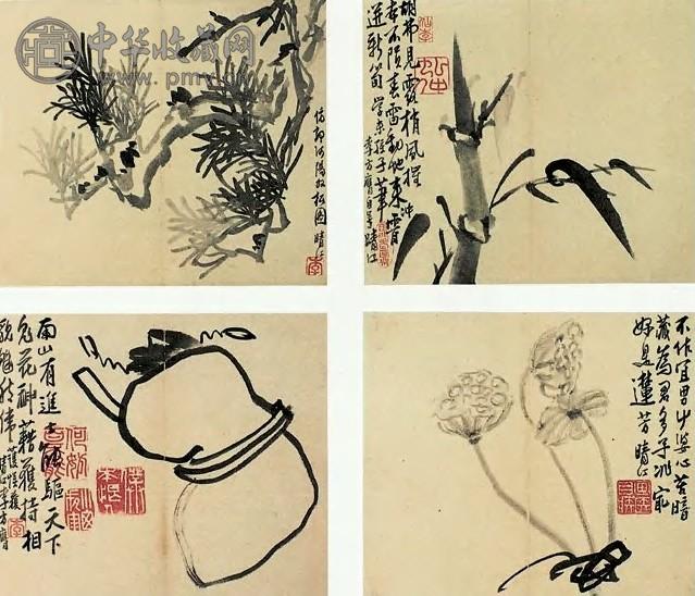 李方膺 花卉、人物 册页(4开) 水墨纸本