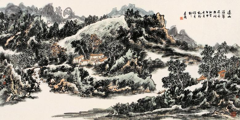 张文浦 湖山暖翠图 镜心