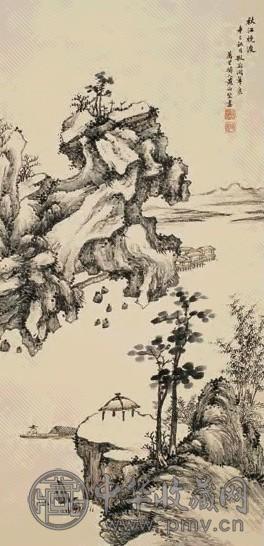 黄向坚 1641年作 秋江晚渡 立轴 设色纸本