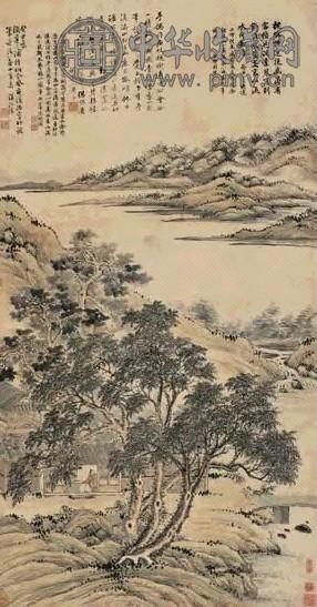 关槐 周淦 袁瑛等 癸丑(1793年)作 山斋清署图 立轴 设色纸本