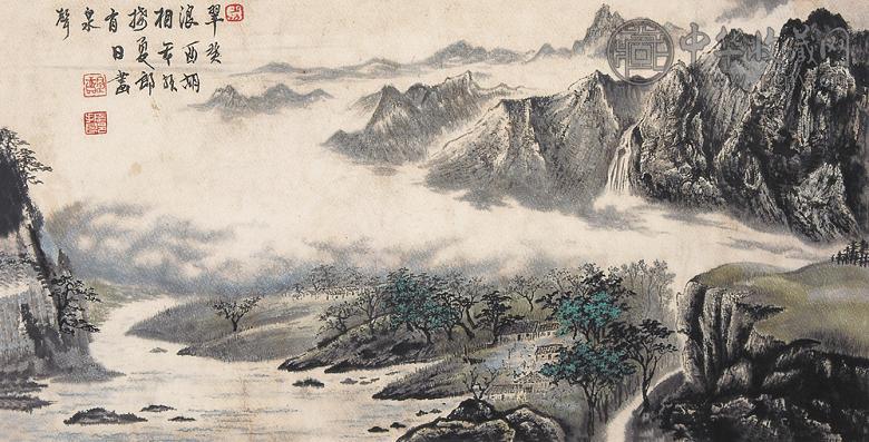 胡振郎 翠浪相楼图 立轴 设色纸本