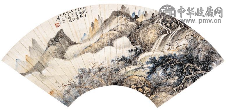 吴琴木 山间幽居图 扇面 设色纸本