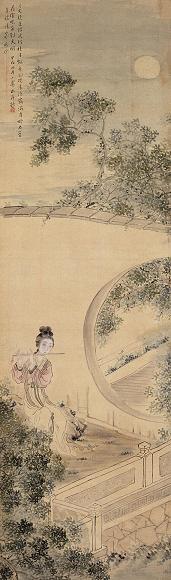 陈小翠 甲戌(1934年)作 秋月笛声 立轴 设色绢本