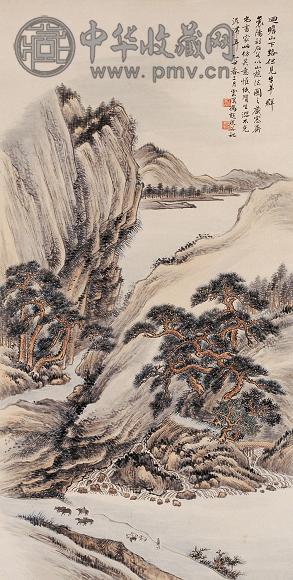 冯超然 1925年作 襄阳诗意 立轴 设色纸本