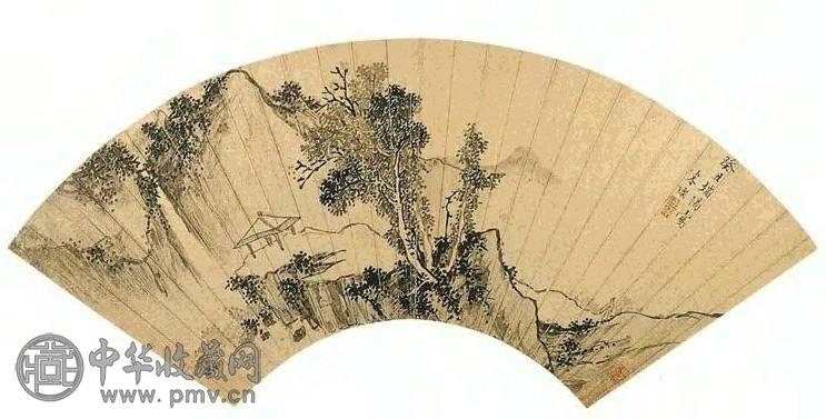 明 陈焕 秋亭晚眺图 扇面