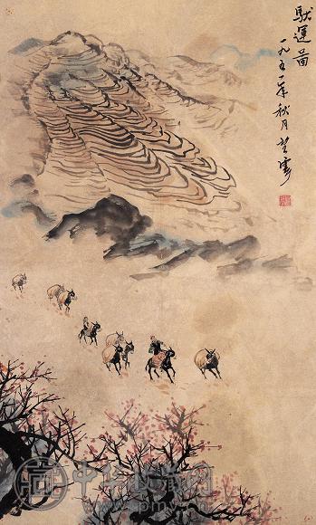 赵望云 1951年作 驴运图 立轴 设色纸本