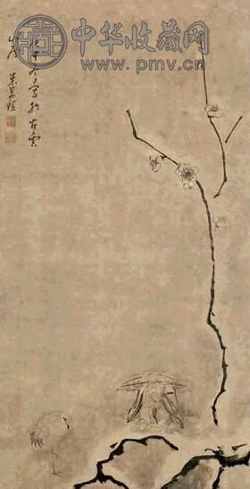 米万钟 1690年作 梅荫爱鹤图 立轴 水墨纸本