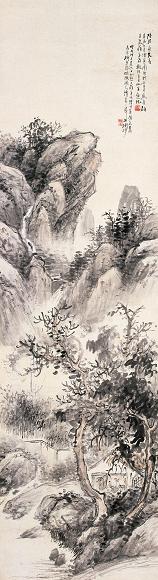 陆恢 芜园图 立轴 设色纸本