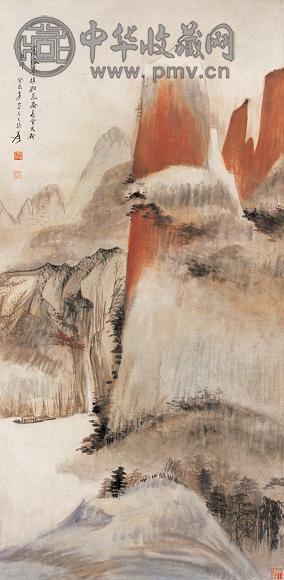 张大千 1933年作 山水 立轴 设色纸本