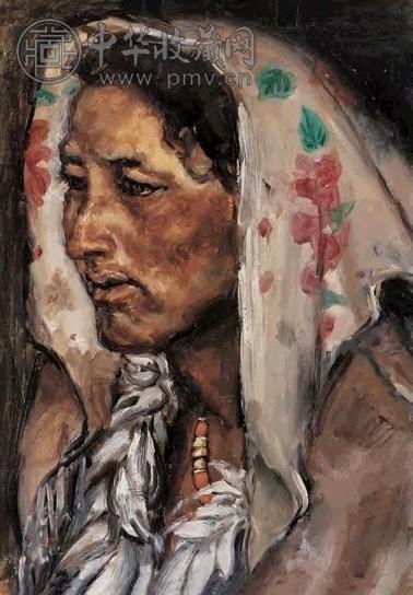 陈丹青 1980年 黑河女子 纸上油画