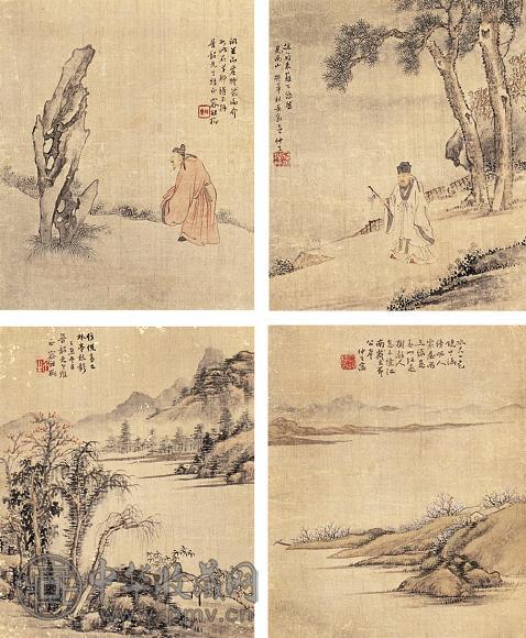 容祖椿 山水 人物 花卉(6帧) 镜心 设色绢本