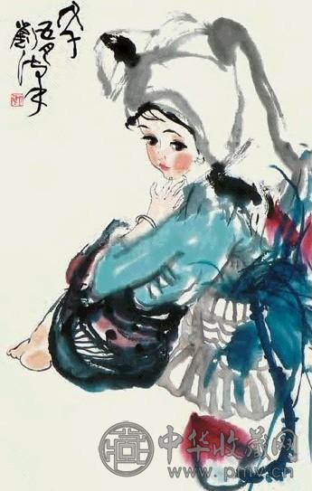 刘汉 少女瓶花 立轴 纸本